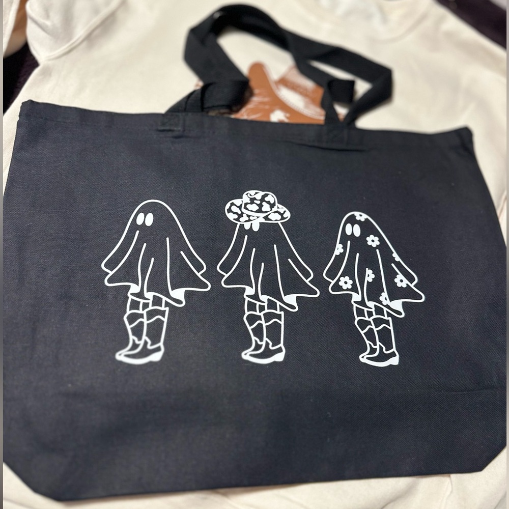 Black Tote Bag with western Ghost Design Made to Order